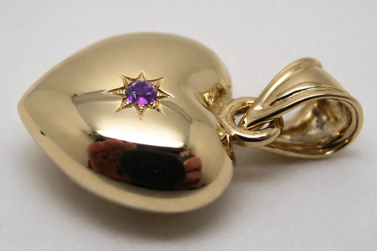 Kaedesigns, 9ct 9k 375 Small Bubble Rose Or Yellow Or White Gold Heart Pendant (set with Amethyst)