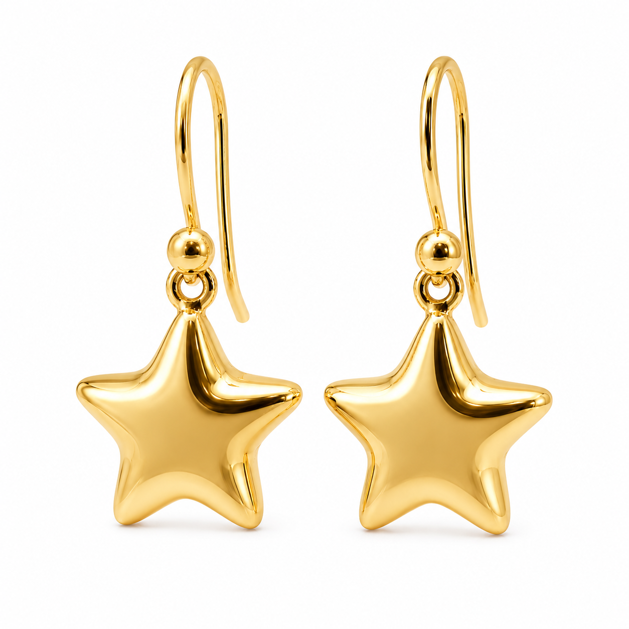 Genuine 9ct 9k 375 Yellow, White or Rose Gold Bubble Drop Star Hook Earrings