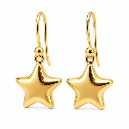 Genuine 9ct 9k 375 Yellow, White or Rose Gold Bubble Drop Star Hook Earrings