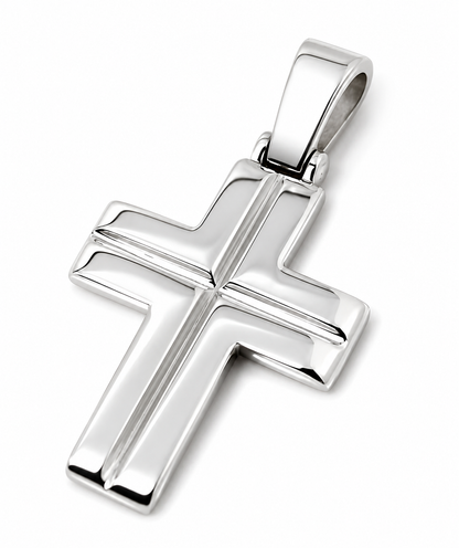 Genuine Solid Sterling Silver 925 Medium Ridged Plain Cross Pendant