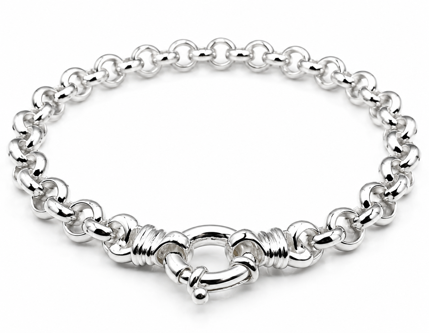 Kaedesigns Sterling Silver 925 Belcher bracelet with Bolt Ring 21cm