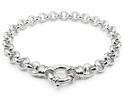Kaedesigns Sterling Silver 925 Belcher bracelet with Bolt Ring 21cm