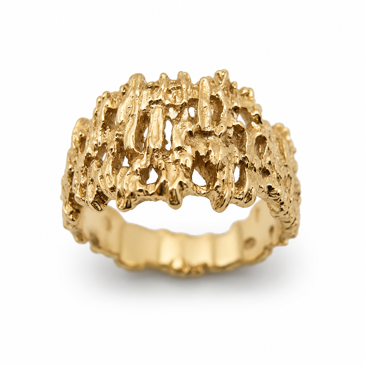 Genuine 9ct  9k 375 Full Solid Yellow, Rose or White Gold Nugget Ring 12mm Wide - Choose your size Sizes J to O