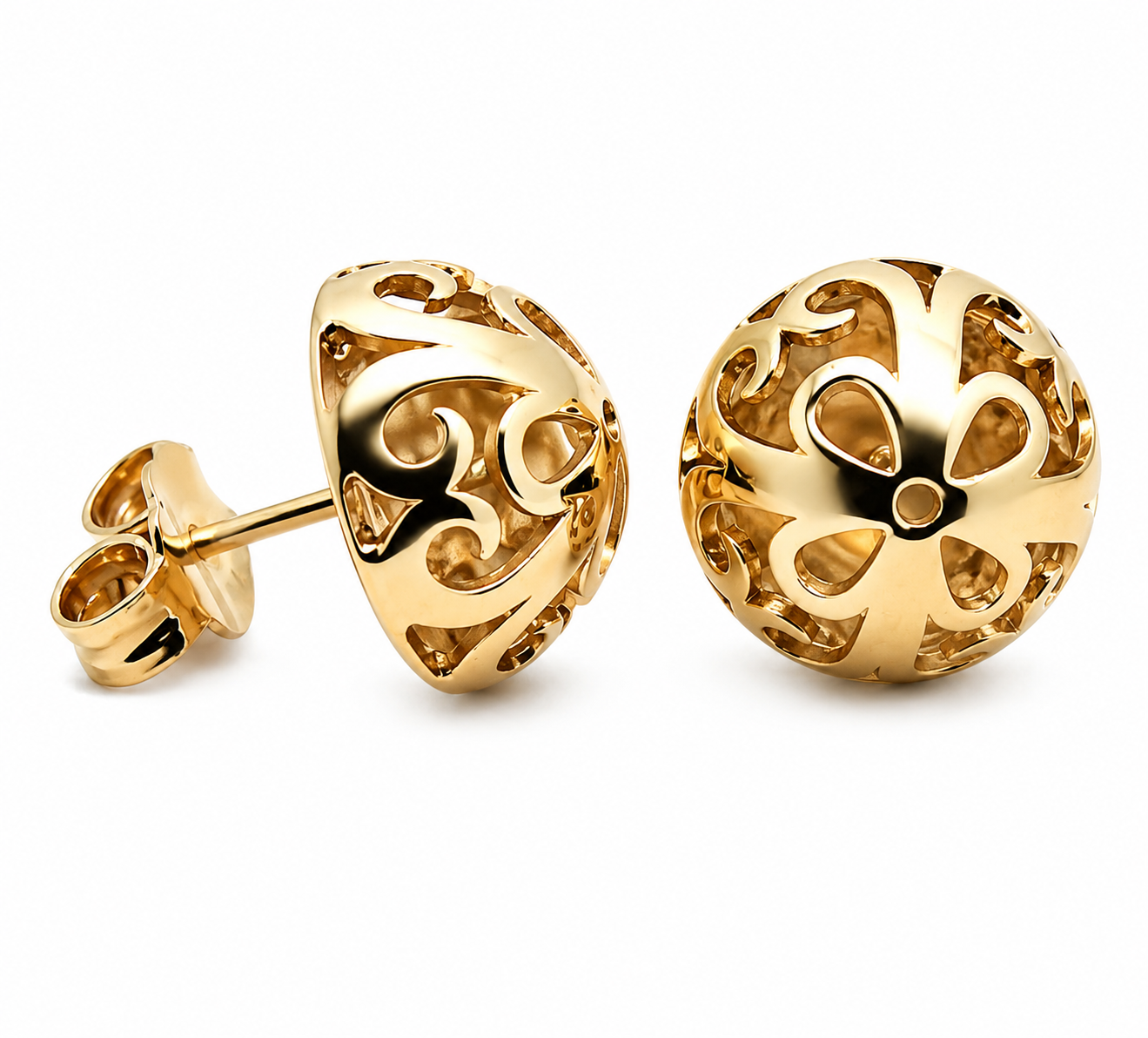 Kaedesigns 9ct 9k 375 Yellow, Rose or White Gold Half Ball 12mm Stud Filigree Earrings