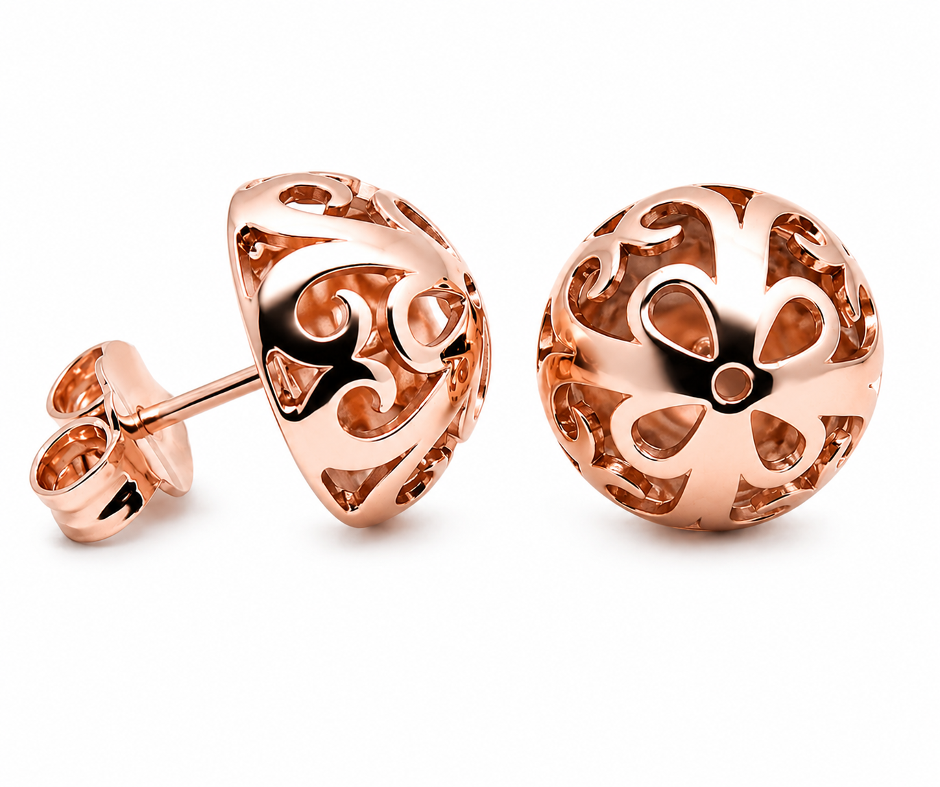 Kaedesigns 9ct 9k 375 Yellow, Rose or White Gold Half Ball 12mm Stud Filigree Earrings