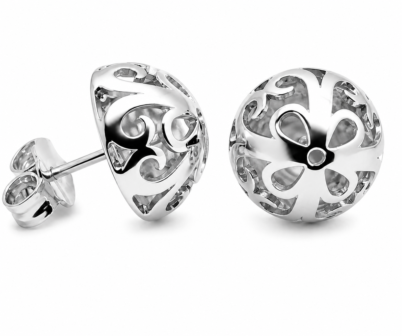 Kaedesigns 9ct 9k 375 Yellow, Rose or White Gold Half Ball 12mm Stud Filigree Earrings