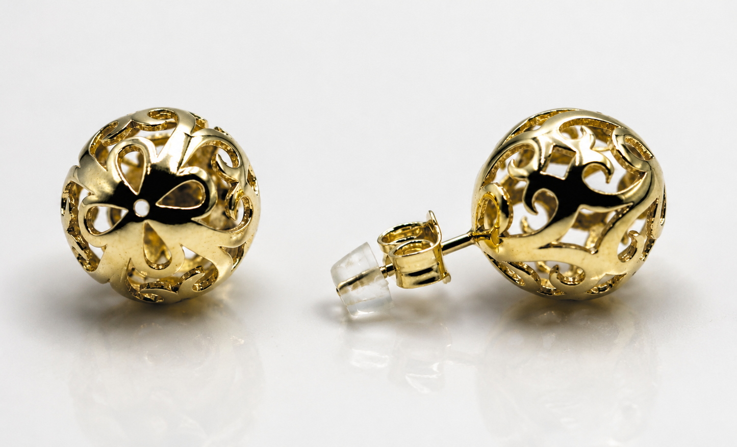 Genuine 9ct 9K 375 Solid Yellow, Rose or White Gold 10mm, 12mm or 14mm Filigree Stud Ball Earrings