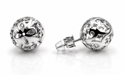Genuine 9ct 9K 375 Solid Yellow, Rose or White Gold 10mm, 12mm or 14mm Filigree Stud Ball Earrings
