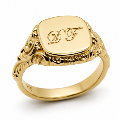Size S Genuine 9ct 9k Yellow, Rose or White Gold Square Engraved With Your Initials Signet Ring 335