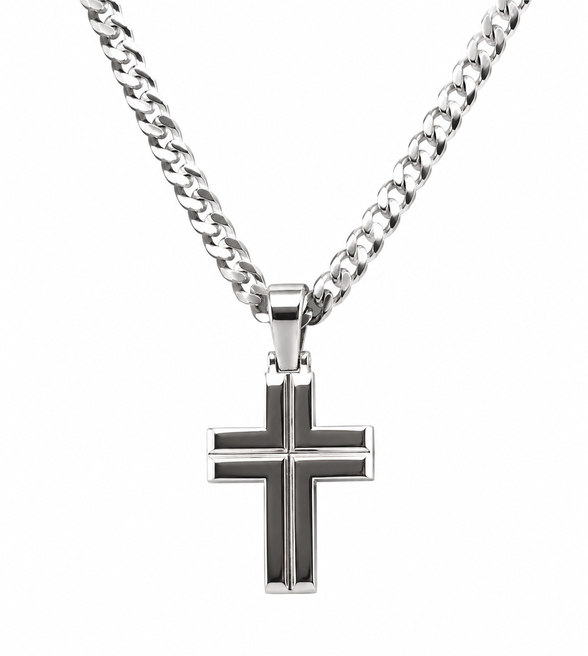 Kaedesigns Full Solid Sterling Silver 925 Ridged Cross Pendant  & 60cm Chain