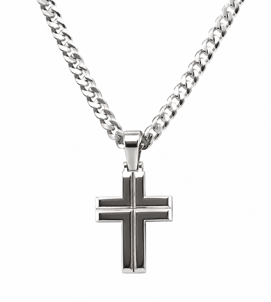 Kaedesigns Full Solid Sterling Silver 925 Ridged Cross Pendant  & 60cm Chain