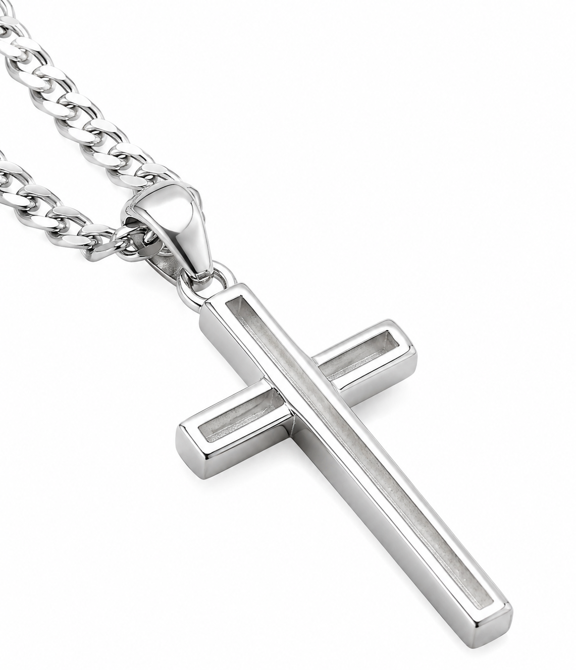 Kaedesigns Full Solid Sterling Silver 925 Ridged Cross Pendant  & 60cm Chain