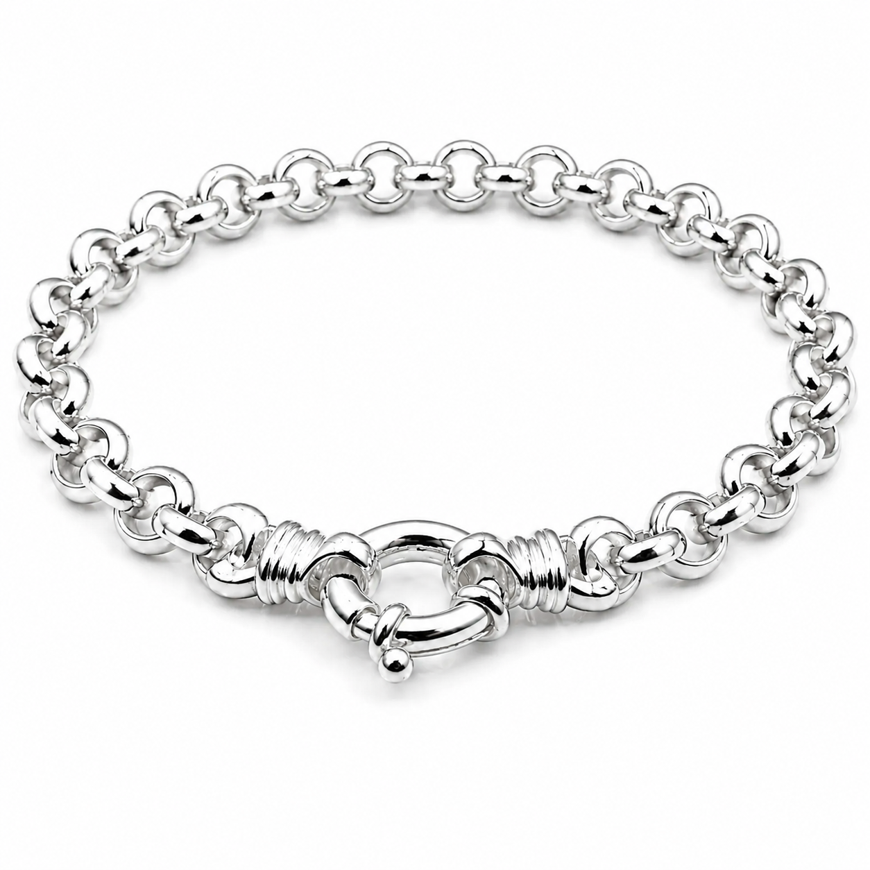 Kaedesigns Sterling Silver 925 Belcher bracelet with Bolt Ring 21cm