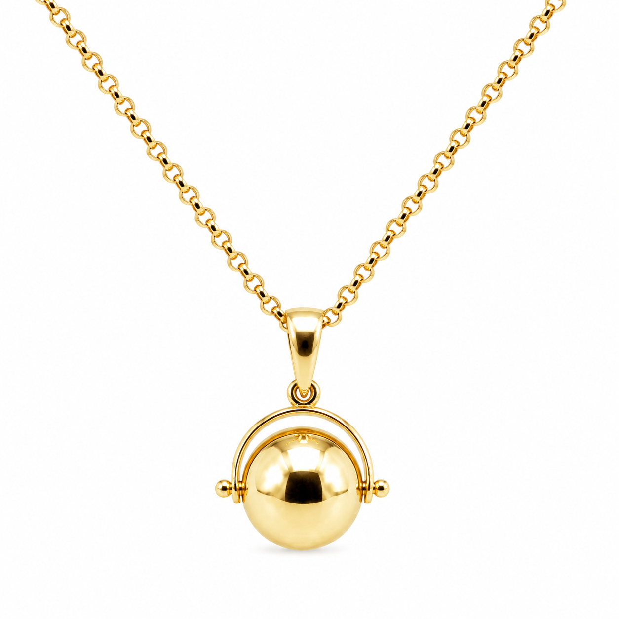 Genuine 9ct 9k Yellow Gold 70cm Cable Necklace Chain + Spinner Pendant