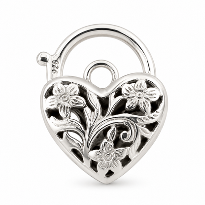 Sterling Silver 925 Filigree Heart Pendant Padlock 4 Sizes,14mm,15mm,18mm, 23mm
