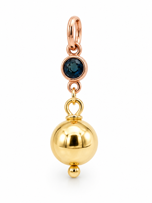 9ct Genuine Rose / Yellow Gold London Blue Topaz Ball Round Circle Pendant