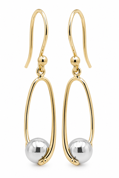 Kaedesigns Genuine 9ct 9kt 375 Yellow & White Gold 8mm Ball Drop Earrings