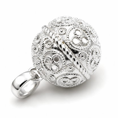 Genuine Sterling Silver 925 Lace Pattern Ball Memorial Pendant with Screw Opening Bail
