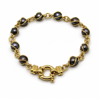 Genuine 9kt 9ct 375 Yellow, Rose or White Gold Bolt Ring Freshwater Black Pearl Bracelet