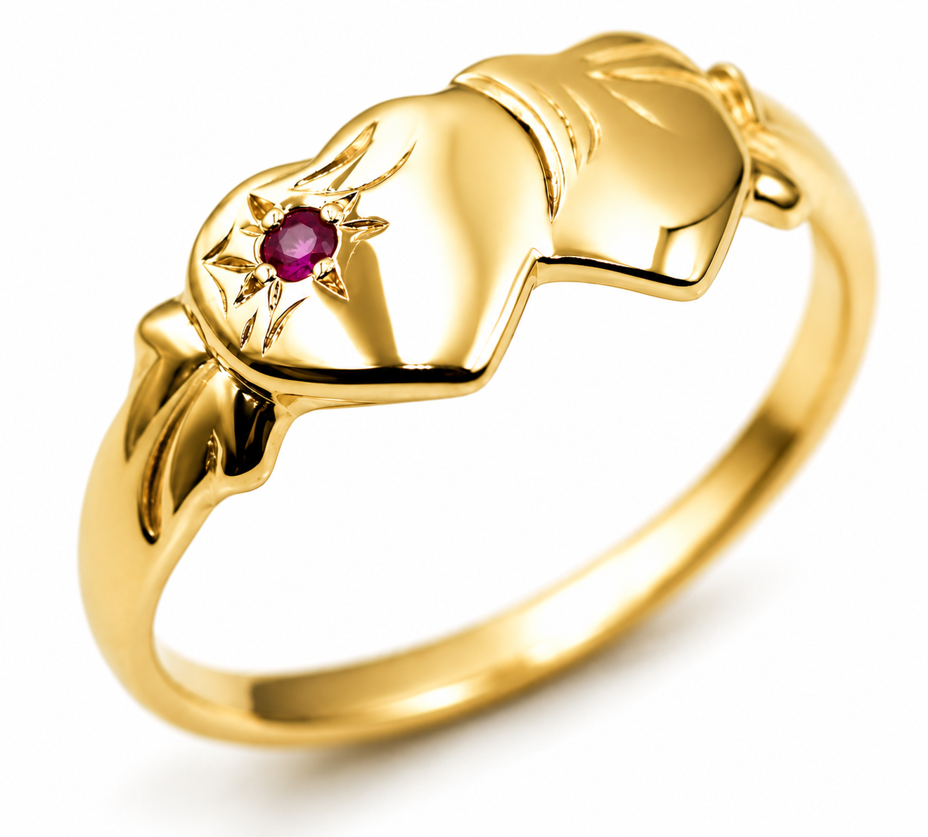 Genuine 9ct 9K 375 Yellow, Rose or White Gold 375 Pink Sapphire (Birthstone Of September) Double Heart Signet Ring