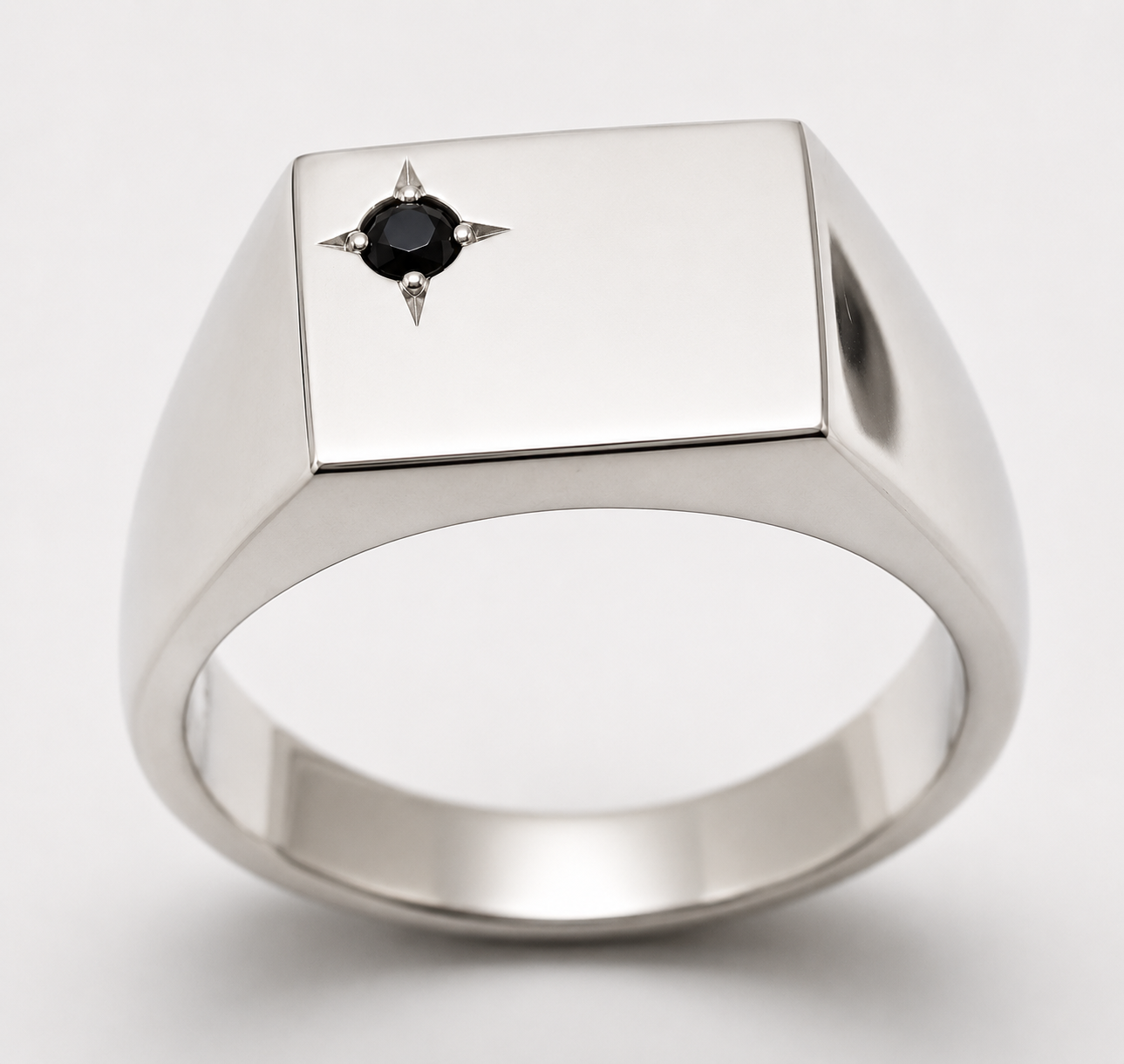Solid Sterling Silver 925 Black Sapphire Square Signet Ring - Choose your size Q to Z
