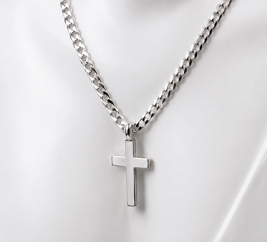 Kaedesigns Full Solid New Sterling Silver 925 Plain Cross Pendant & 60cm Chain