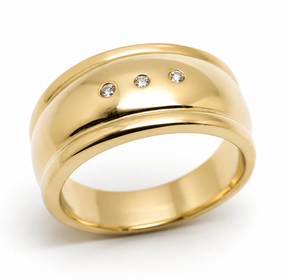 Genuine 9ct 9k 375 Full Solid Yellow, Rose or White Gold Ridged Heavy Dome Diamond Ring -Choose your ring size H to P