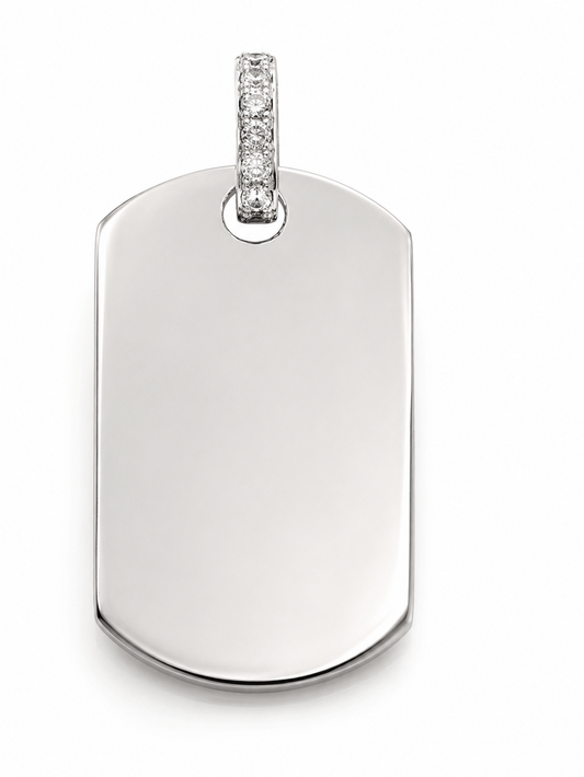 Sterling SIlver 925 Dog Tag Pendant with White CZ Bail