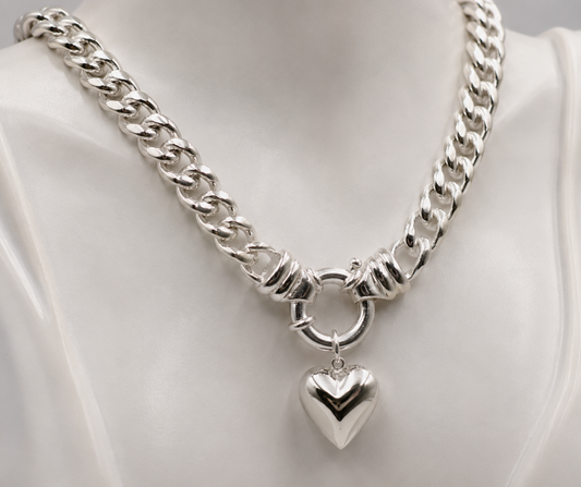 Heavy 112g Sterling Silver 50cm Curb Kerb Chain Necklace + Heart Pendant