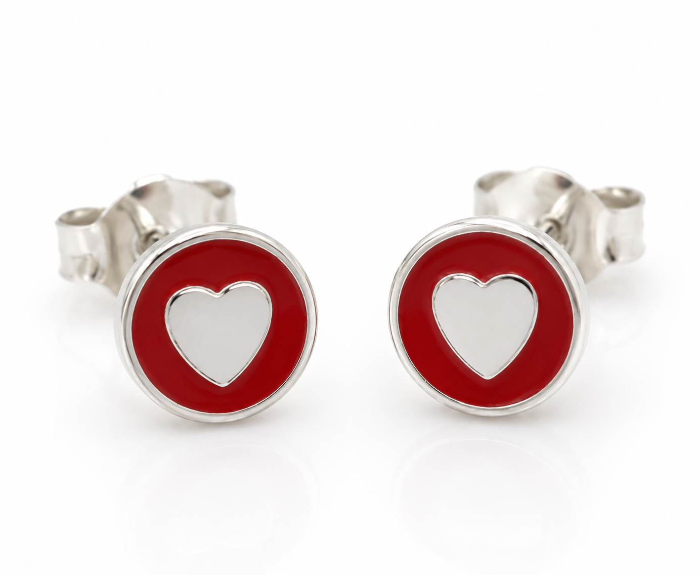 Genuine Sterling Silver 925 6mm Red Enamel Heart Studs Stud Earrings