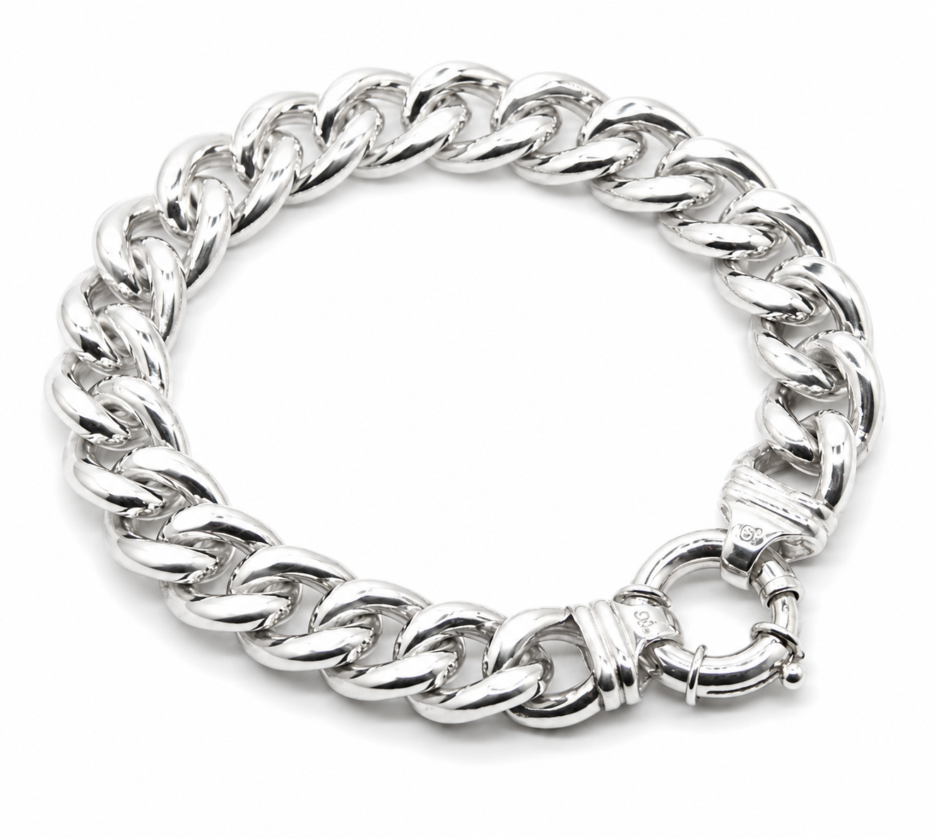 Fine Silver 999 Kerb Curb Bracelet 21cm 81.60grams