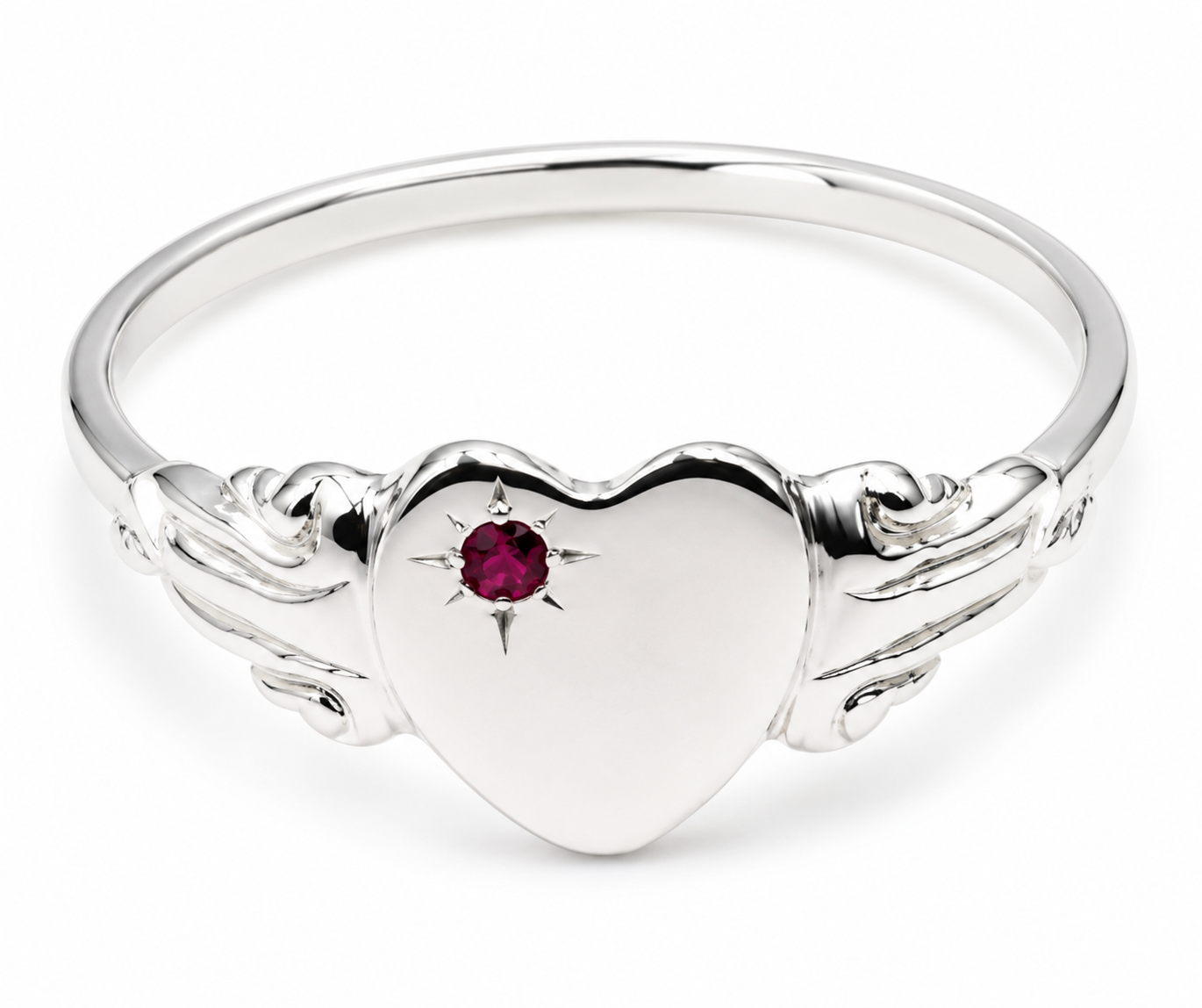 Kaedesigns Sterling Silver 925 Heart Pink Sapphire Set Signet Ring - Choose your size