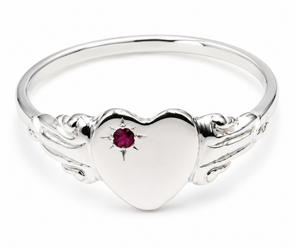 Kaedesigns Sterling Silver 925 Heart Pink Sapphire Set Signet Ring - Choose your size