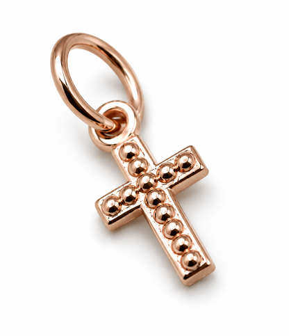 Genuine 9ct 9kt 375 Genuine Tiny Very Small Yellow, Rose or White Gold Beaded Cross Pendant Charm