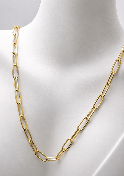 Genuine 9ct 9K 375 Yellow, Rose or White Gold Handmade Solid Paperclip Necklace Chain 40cm