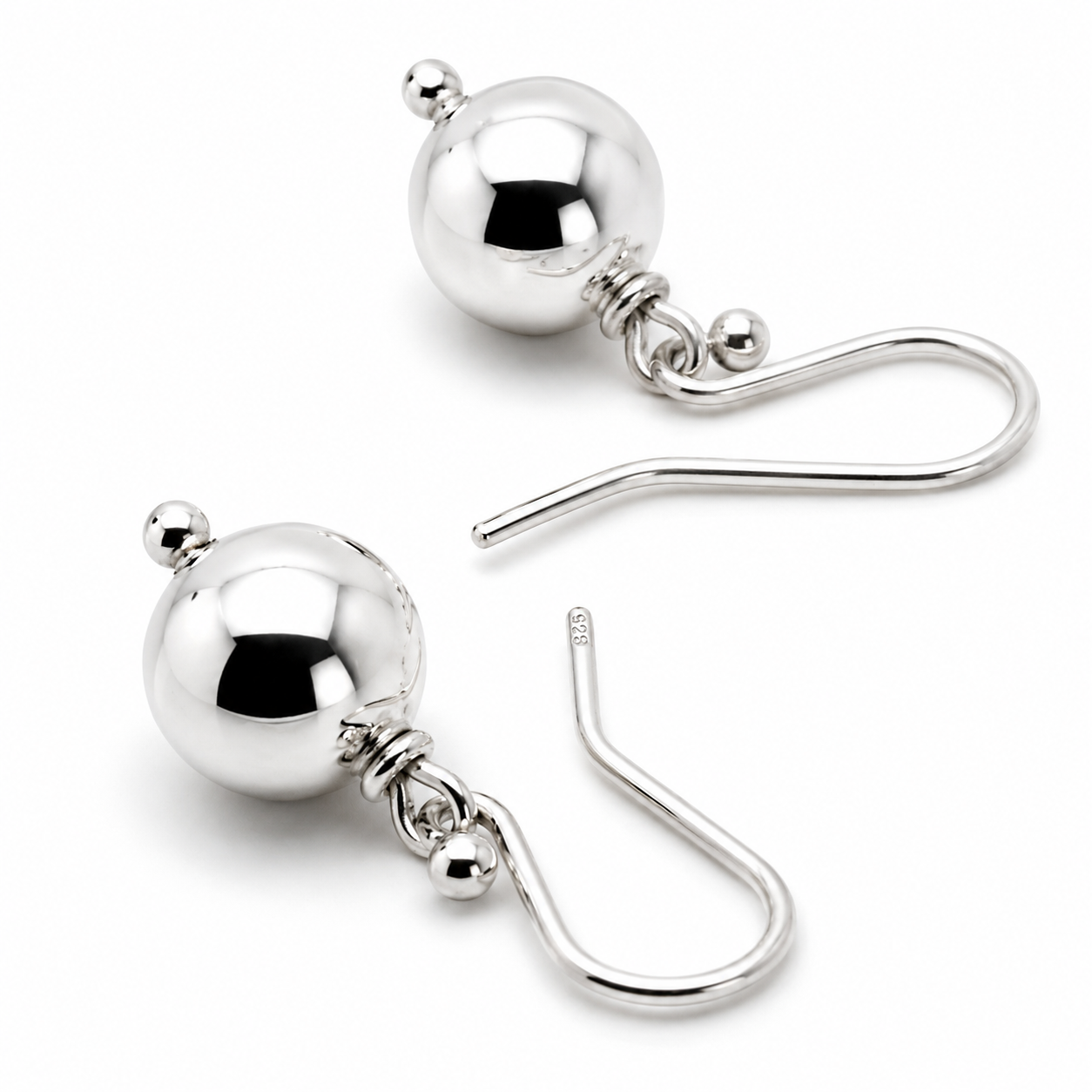Genuine Sterling Silver 925 10mm Wide Euro Ball Hook Earrings
