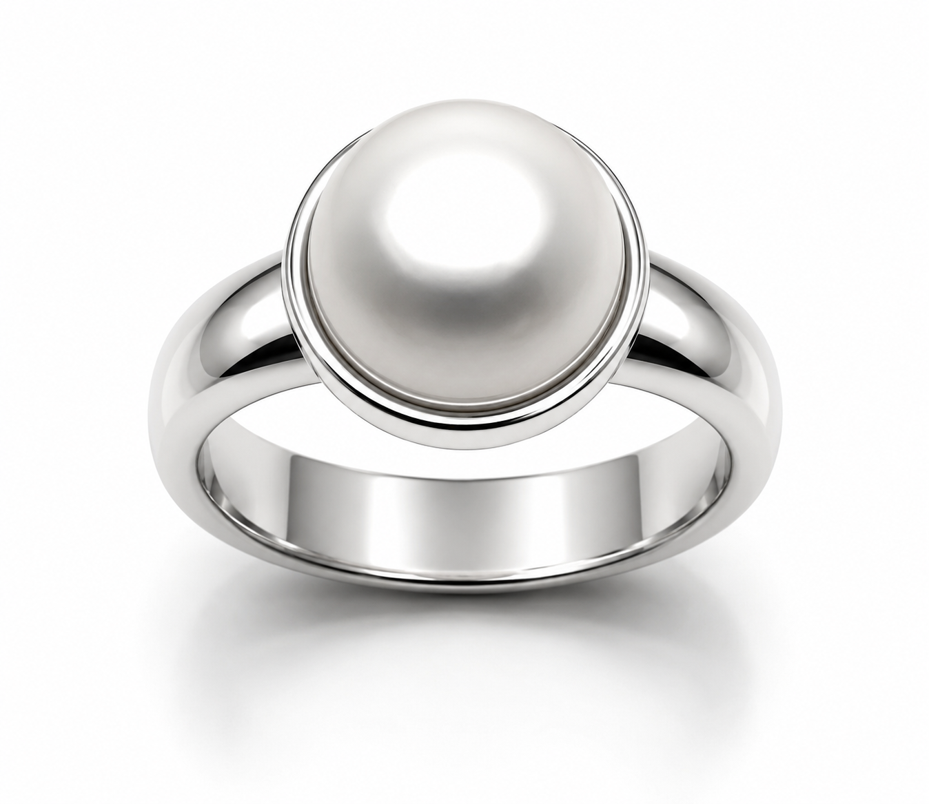 Size S Solid Sterling Silver 925  & Freshwater Pearl Half Ball Ring