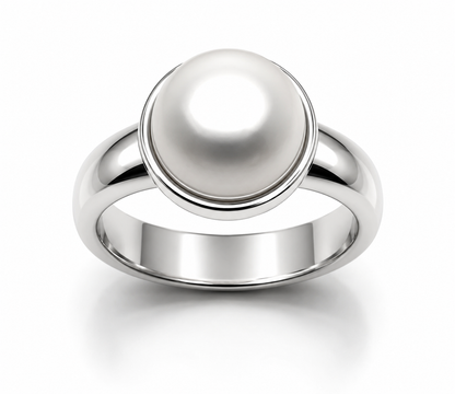 Size S Solid Sterling Silver 925  & Freshwater Pearl Half Ball Ring