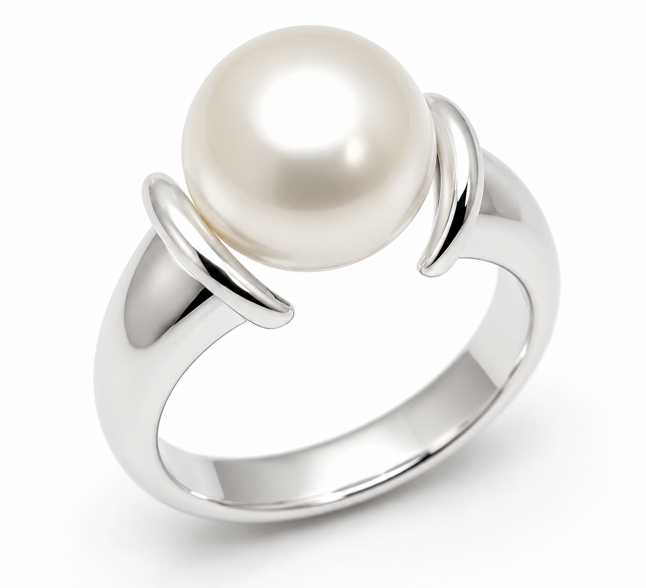 Size N Sterling Silver & Freshwater Pearl Button Ball Ring