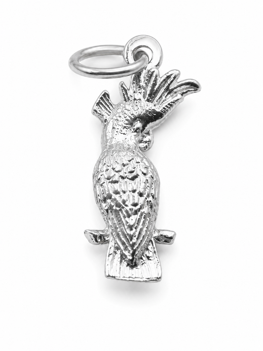 Genuine Sterling Silver 925 Parrot Cockatoo Pendant Charm