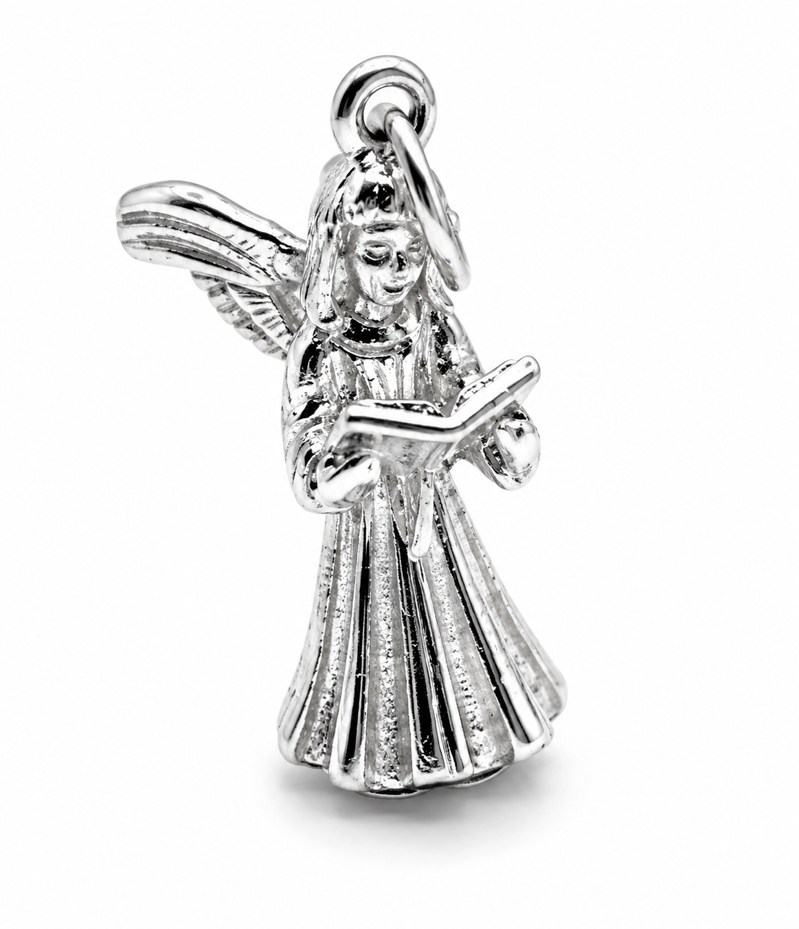 Sterling Silver 925 Singing Praying Wings Angel Pendant Charm