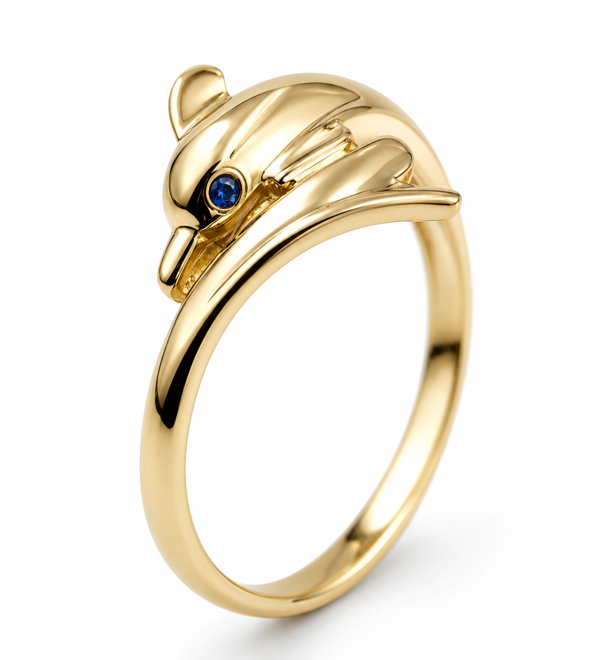 Genuine 9ct 9k 375 Yellow, Rose or White Gold or Sterling Silver Sapphire Dolphin Ring - Choose your ring size from H to P