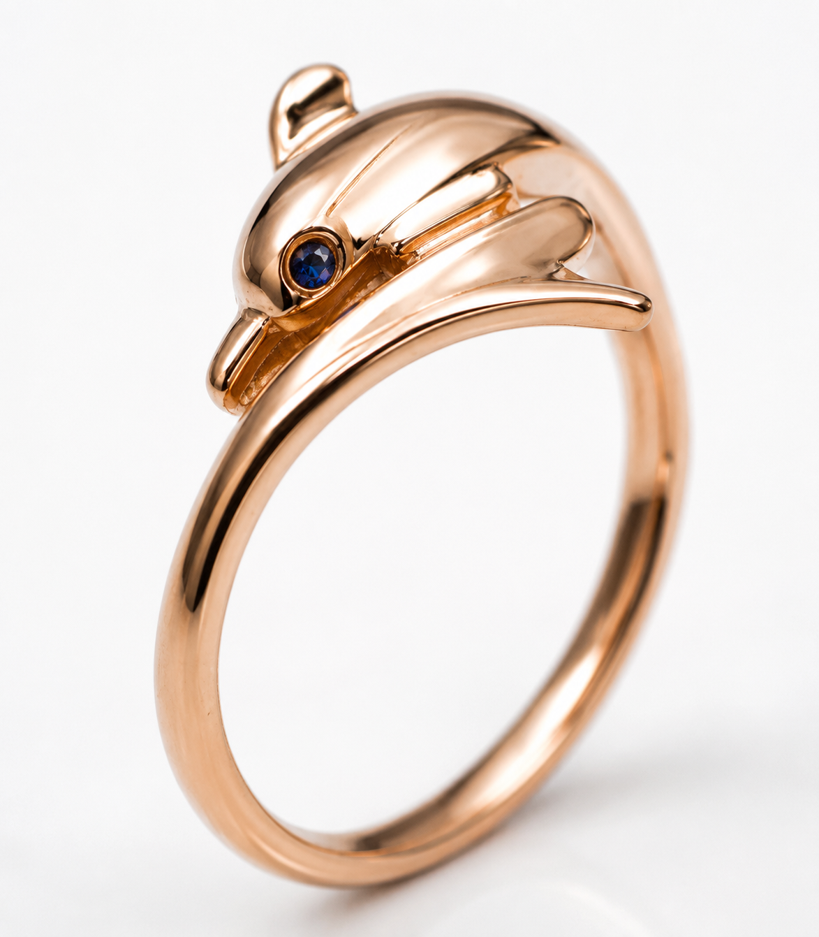 Genuine 9ct 9k 375 Yellow, Rose or White Gold or Sterling Silver Sapphire Dolphin Ring - Choose your ring size from H to P