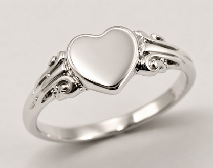 Kaedesigns, Genuine 925 Solid Sterling Silver Heart Signet Ring - Choose your size H to P
