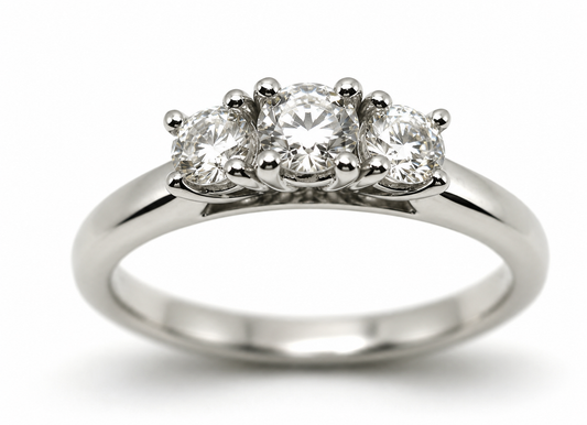 Size N Sterling Silver Cubic Zirconia Trilogy Ring