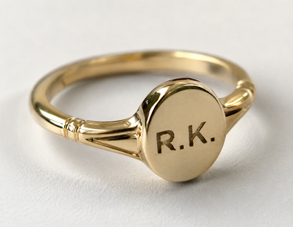 Genuine Full Solid 9ct 9k 375 Yellow, Rose or White Gold Oval Signet Ring Engraved With Two Initials - Choose your size H to P