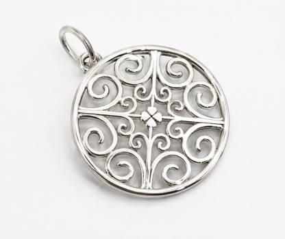 Genuine Sterling Silver Filigree Scroll Clover Pendant + Split Ring