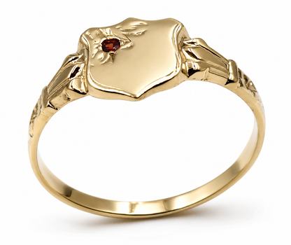 Genuine 9ct 9K 375 Small Yellow, Rose or White Gold Garnet (Birthstone For January) Shield Signet Ring - Choose your ring size D to K