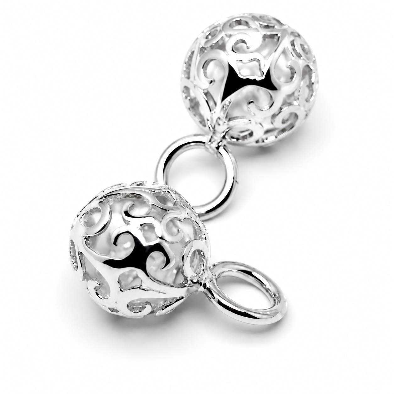 Kaedesigns Sterling Silver 925 10mm Filigree Flower Balls Charm Earrings
