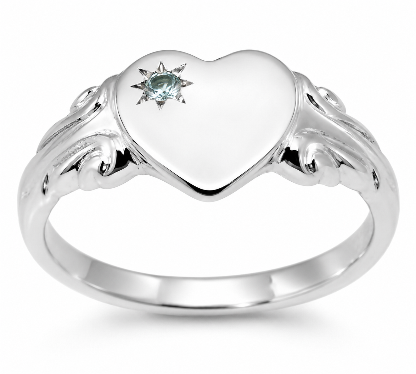 Genuine 9ct 9k 375 Yellow, Rose or White Gold Heart Blue Topaz November Birthstone Signet Ring- Choose your ring size H to P